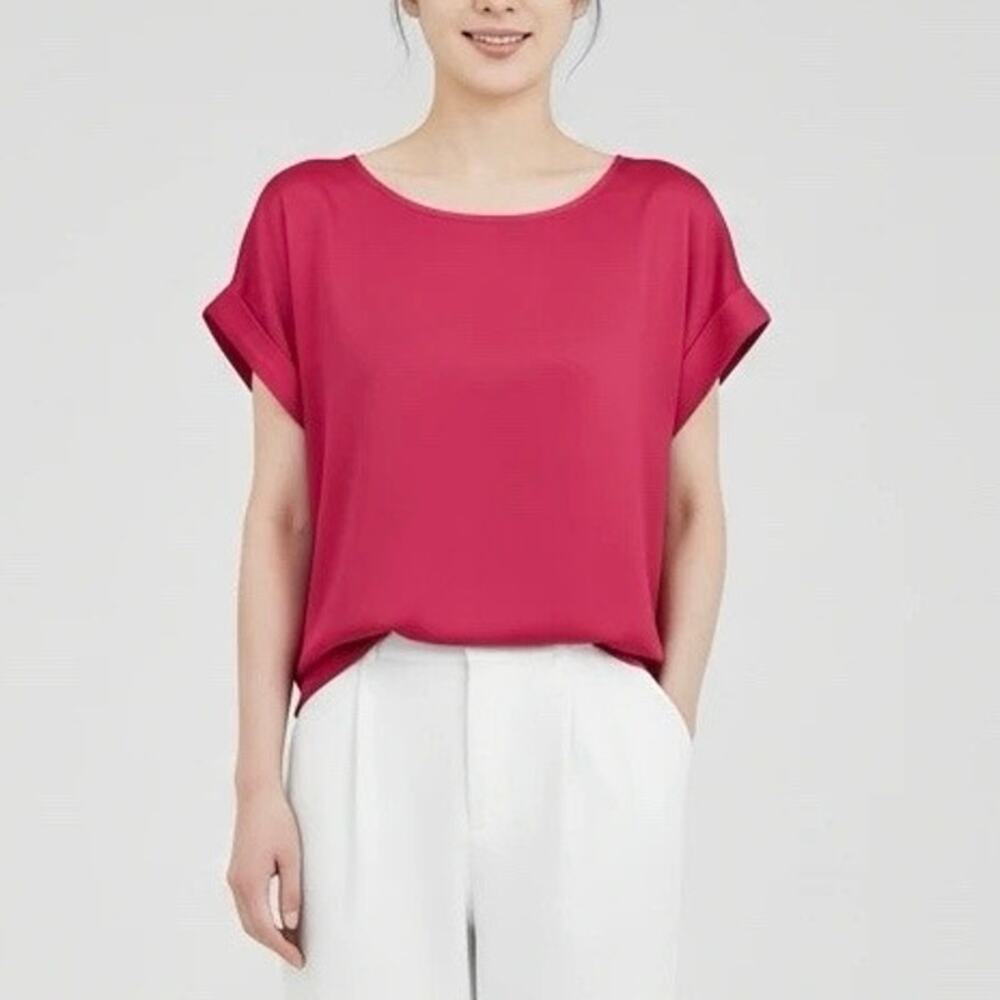 NARCELE Women’s Casual Plus Size 2XL Burgundy Red Short Sleeve Blouse